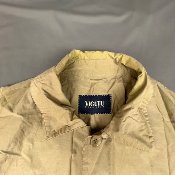 Vicutu Menswear Beige Trench Coat Medium Lightweight Modern Layering Piece - Picture 3 of 5